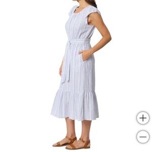 Briggs Size L Dress linen blend rayon dress stripes with side pockets blue new